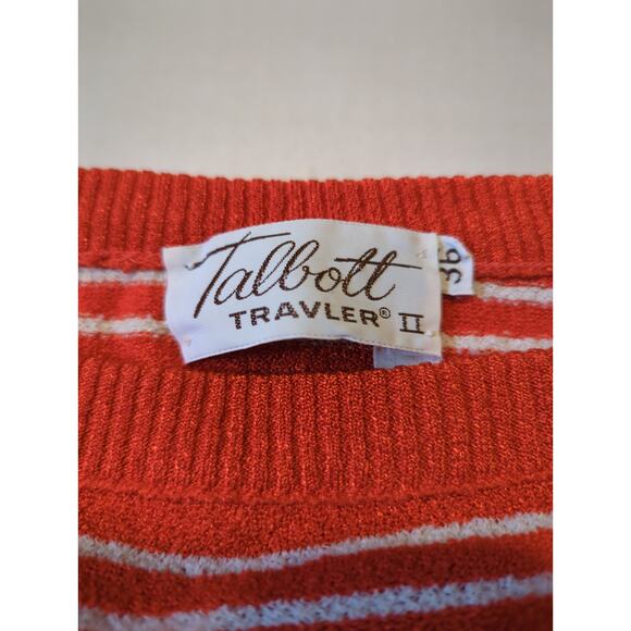 VTG Talbott Traveler II Orange White Striped Lightweight Sweater Women's Size S - Picture 2 of 4